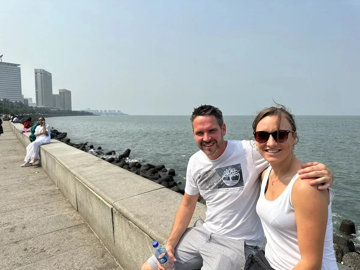 A relaxed moment at Marine Drive Mumbai during a private Mumbai Shore Excursion with Cityscape Mumbai Tours