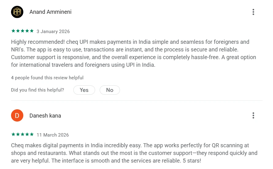 How foreigners can use UPI in India Chequpi app user reviews and ratings